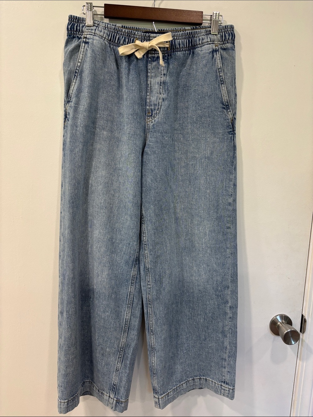Gap Factory High Rise Wide-Leg Light Blue Denim Jeans with Drawstring Waist